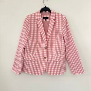 Talbots Womens Pink White Gingham Plaid Blazer Size 14 Preppy Checkered Office